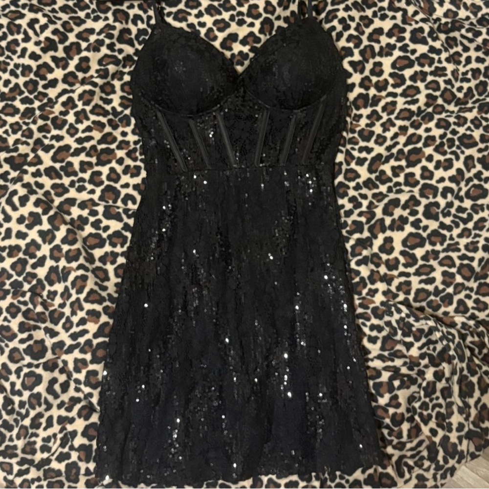 Black Lace/Corset Dress with Sequins